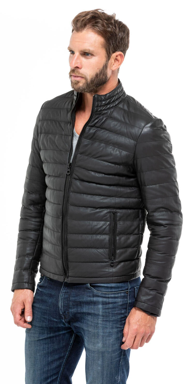 Blouson Cuir Homme Noir Style Doudoune " TRAVIS "