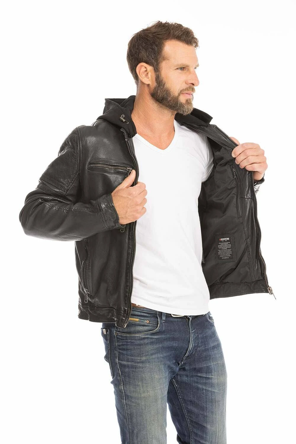 REDSKINS Blouson Cuir Homme à Capuche Noir " RYDE " 6 REDSKINS Blouson Cuir Homme à Capuche Noir " RYDE " – Image 6