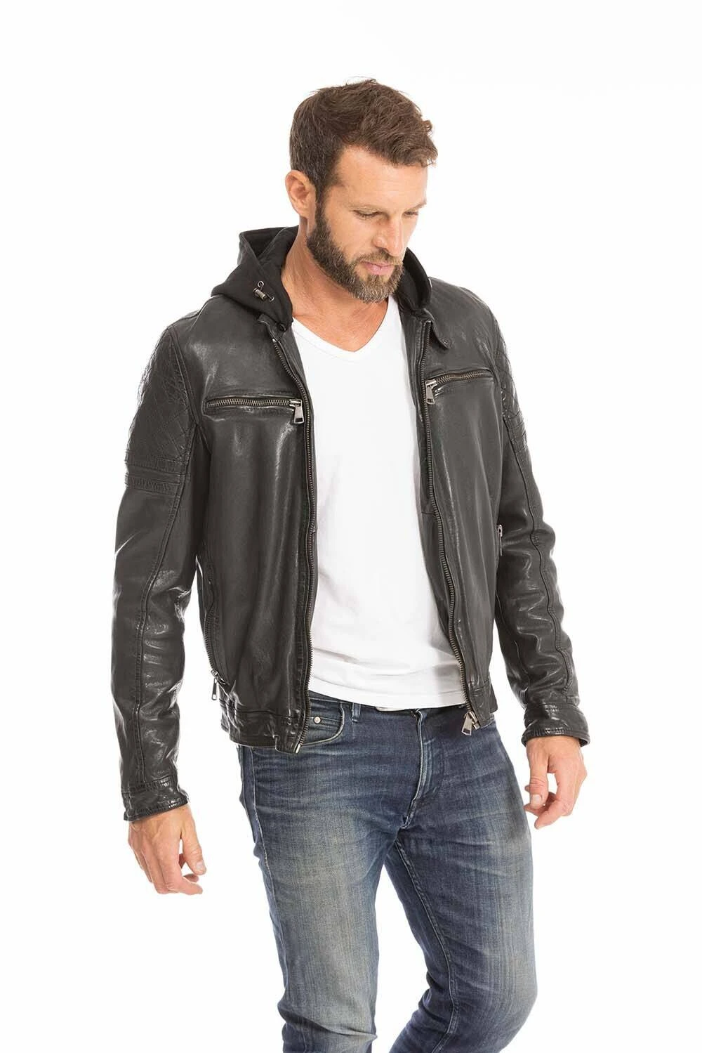 REDSKINS Blouson Cuir Homme à Capuche Noir " RYDE " 12 REDSKINS Blouson Cuir Homme à Capuche Noir " RYDE " – Image 12