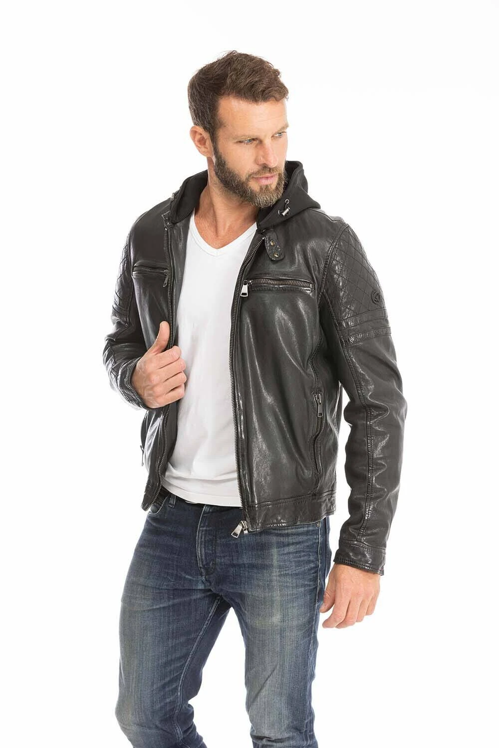 REDSKINS Blouson Cuir Homme à Capuche Noir " RYDE " 13 REDSKINS Blouson Cuir Homme à Capuche Noir " RYDE " – Image 13