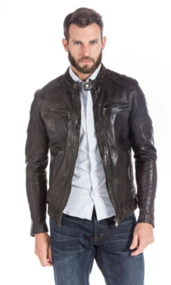 Blouson Cuir Homme Noir " COLLINS " -Maroquinerie blouson cuir homme agneau style motard 10104613912 004753000 1605 26092017