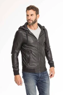 Blouson Cuir Homme Agneau Noir Oakwood " 62061 " -Maroquinerie blouson cuir homme capuche noir 62061 10 047878400 1747 28092023