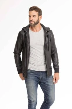 Blouson Cuir Homme Agneau Noir Oakwood " 62061 " -Maroquinerie blouson cuir homme capuche noir 62061 2 072587400 1747 28092023