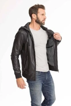 Blouson Cuir Homme Agneau Noir Oakwood " 62061 " -Maroquinerie blouson cuir homme capuche noir 62061 6 002976100 1747 28092023