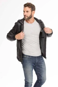 Blouson Cuir Homme Agneau Noir Oakwood " 62061 " -Maroquinerie blouson cuir homme capuche noir 62061 7 041480400 1747 28092023