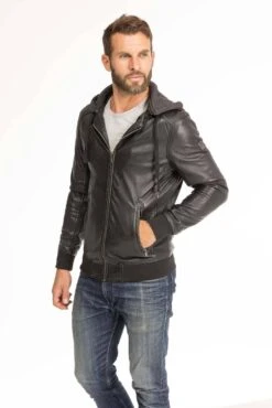 Blouson Cuir Homme Agneau Noir Oakwood " 62061 " -Maroquinerie blouson cuir homme capuche noir 62061 9 006074900 1747 28092023