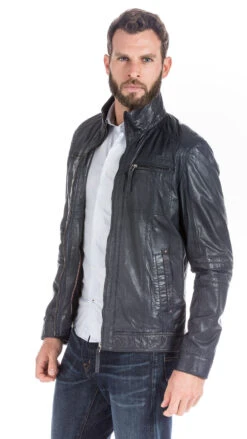 Blouson Cuir Homme Classique Bleu Marine " 51540 " -Maroquinerie blouson cuir homme classique droit 5154013803 098190500 1746 26092017
