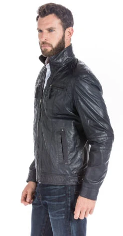 Blouson Cuir Homme Classique Bleu Marine " 51540 " -Maroquinerie blouson cuir homme classique droit 5154013808 037819600 1746 26092017