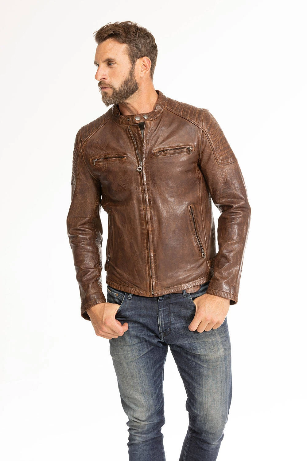 Blouson Cuir Homme Dark Cognac " 101700 " 3 Blouson Cuir Homme Dark Cognac " 101700 " – Image 3