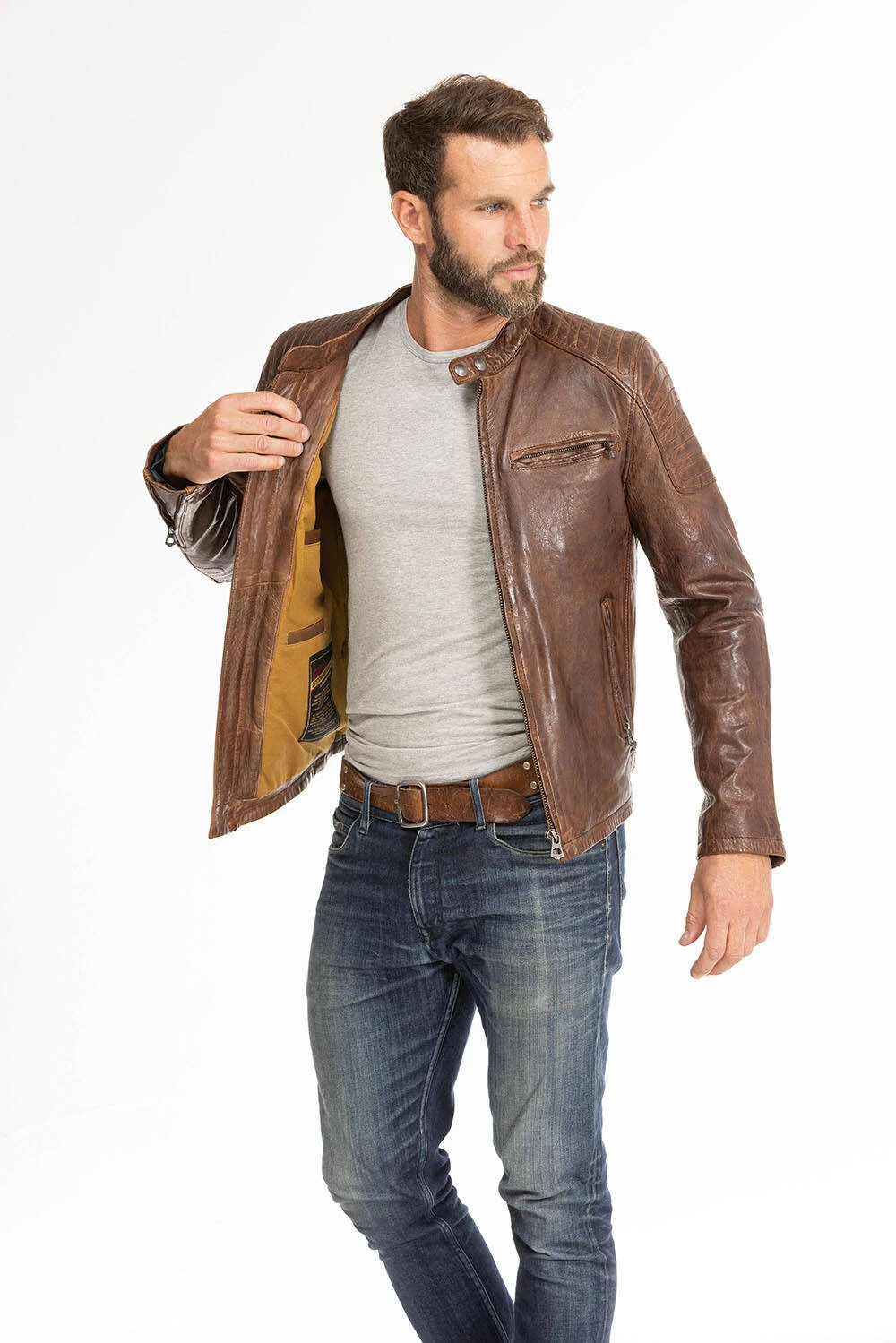 Blouson Cuir Homme Dark Cognac " 101700 " 9 Blouson Cuir Homme Dark Cognac " 101700 " – Image 9