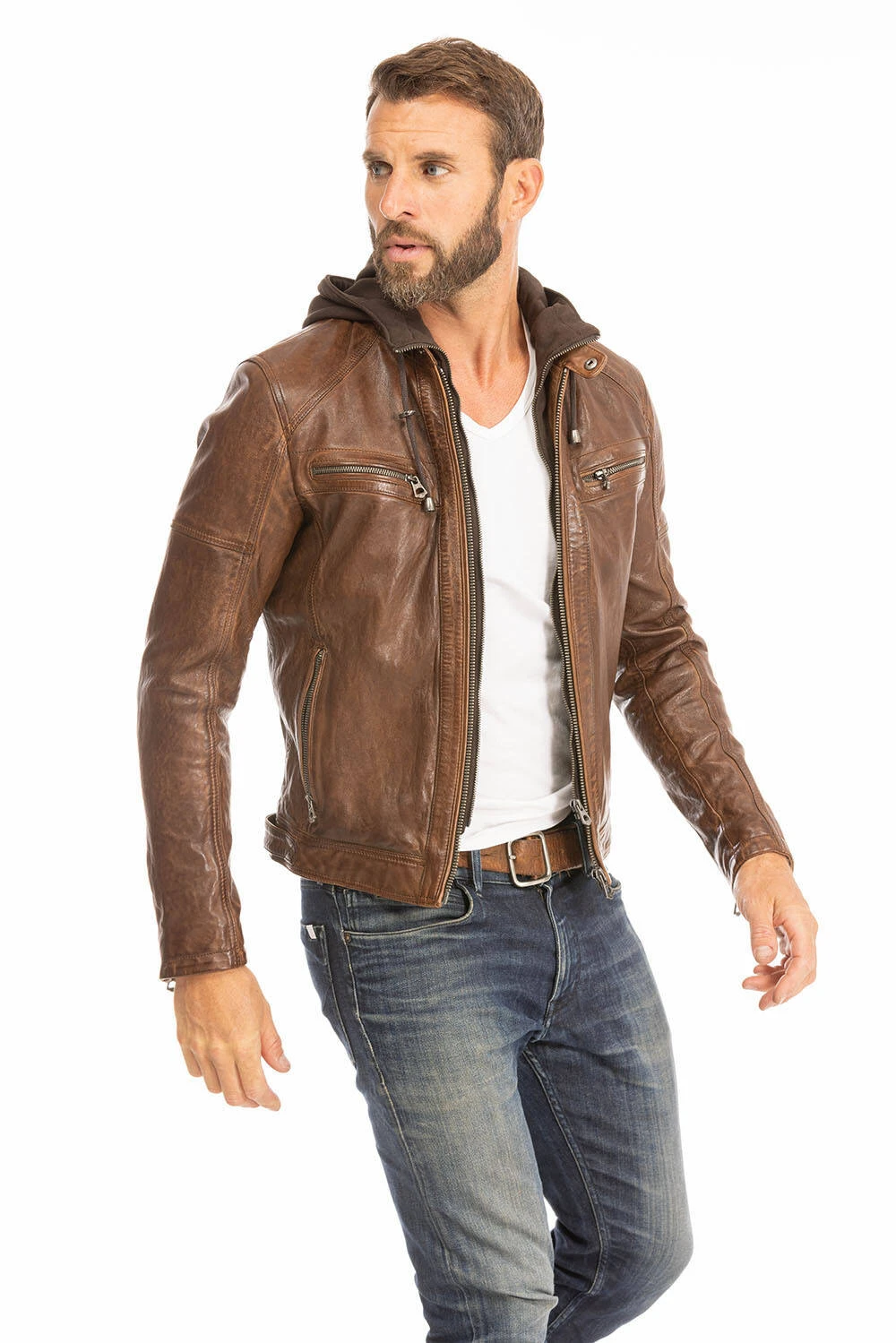 Blouson Cuir Homme Dark Cognac "BISHOP" – Image 6