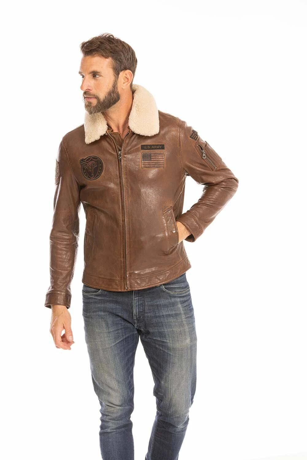 Blouson Cuir Homme Dark Cognac " 102422 " – Image 12