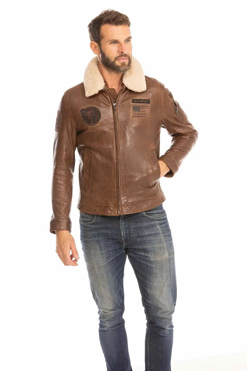 Blouson Cuir Homme Dark Cognac " 102422 " – Image 6