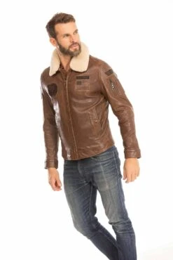 Blouson Cuir Homme Dark Cognac " 102422 " -Maroquinerie blouson cuir homme cognac fonce 102422 style pilote 12 065385100 1009 29092023