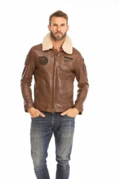 Blouson Cuir Homme Dark Cognac " 102422 " -Maroquinerie blouson cuir homme cognac fonce 102422 style pilote 13 081185900 1009 29092023