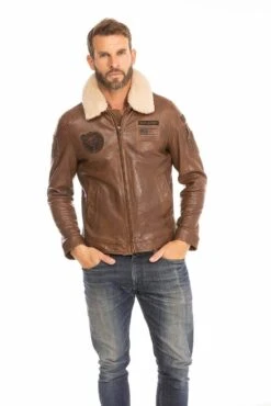 Blouson Cuir Homme Dark Cognac " 102422 " -Maroquinerie blouson cuir homme cognac fonce 102422 style pilote 14 014531400 1009 29092023