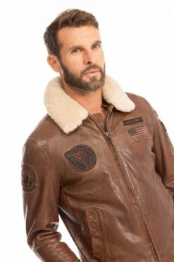 Blouson Cuir Homme Dark Cognac " 102422 " -Maroquinerie blouson cuir homme cognac fonce 102422 style pilote 15 097579900 1009 29092023