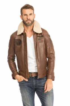 Blouson Cuir Homme Dark Cognac " 102422 " -Maroquinerie blouson cuir homme cognac fonce 102422 style pilote 1 082463400 1009 29092023