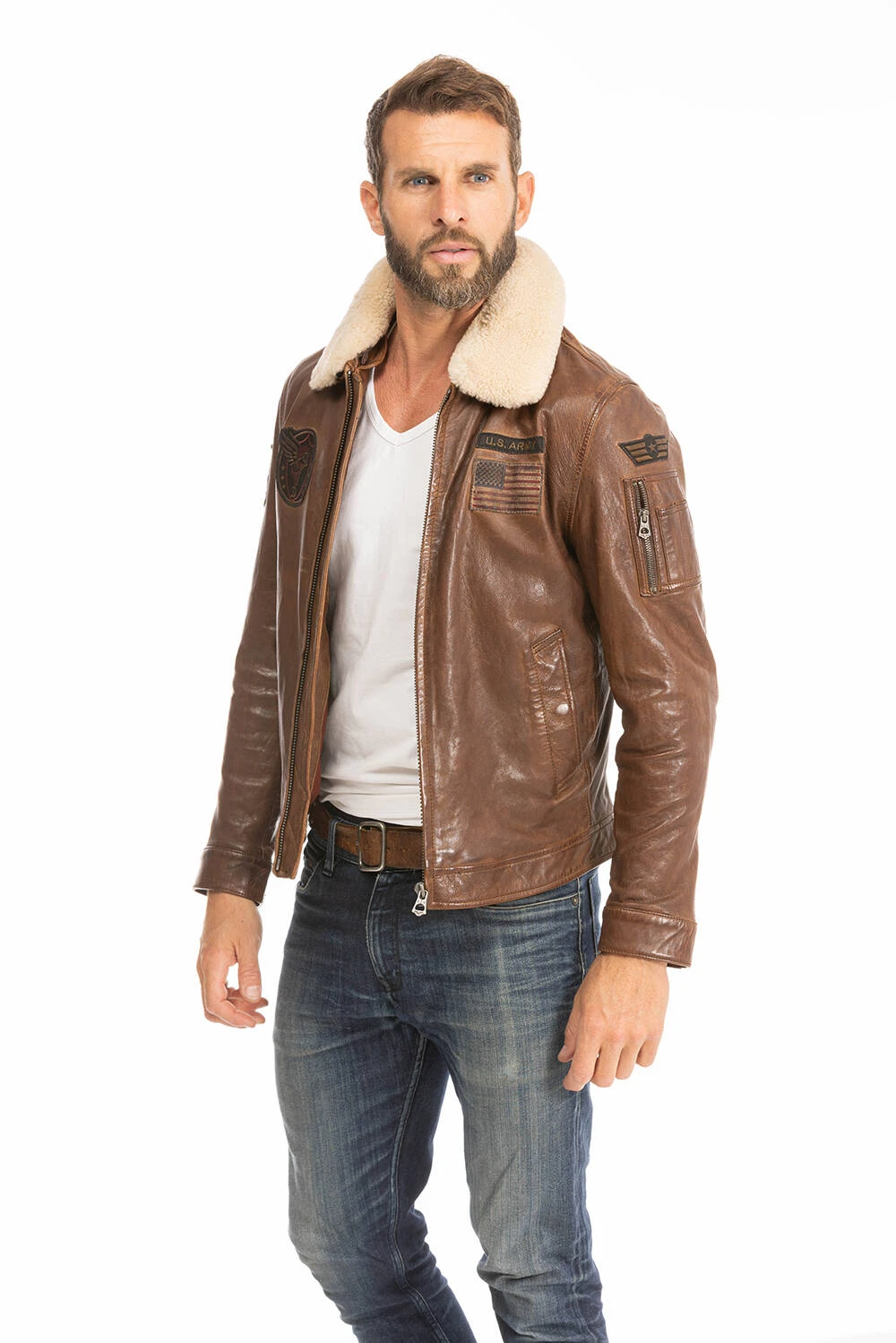 Blouson Cuir Homme Dark Cognac " 102422 " – Image 3