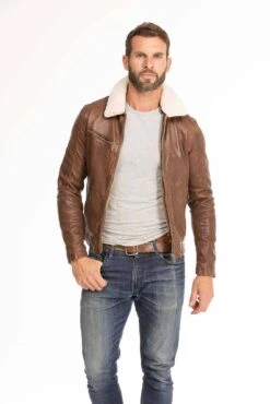 Blouson Cuir Homme Dark Cognac " 102423 " -Maroquinerie blouson cuir homme cognac fonce 102423 4 084782900 1009 29092023