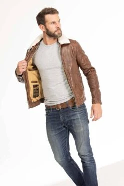 Blouson Cuir Homme Dark Cognac " 102423 " -Maroquinerie blouson cuir homme cognac fonce 102423 8 068712000 1009 29092023