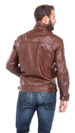 Blouson Cuir Homme Classique Cognac Fonce " 51540 "