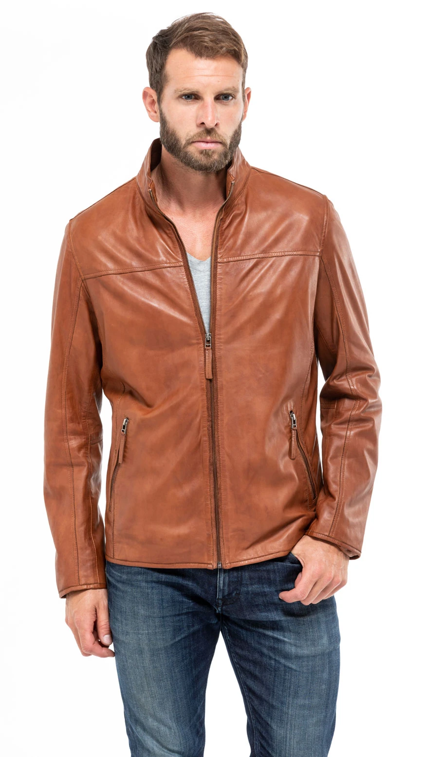 Blouson Cuir Homme Cognac Classique " DELLON " – Image 7