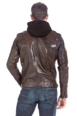 Blouson Cuir Homme Ă Capuche Dark Cognac " ENZO "