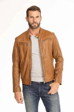 Blouson Cuir Homme Agneau Cognac " GAFI " -Maroquinerie blouson cuir homme gafi cognac 1 029911400 1104 29092023
