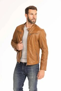 Blouson Cuir Homme Agneau Cognac " GAFI " -Maroquinerie blouson cuir homme gafi cognac 2 015018100 1104 29092023