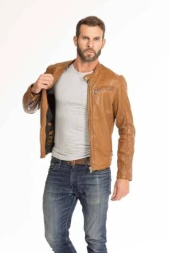 Blouson Cuir Homme Agneau Cognac " GAFI " -Maroquinerie blouson cuir homme gafi cognac 7 070415000 1104 29092023