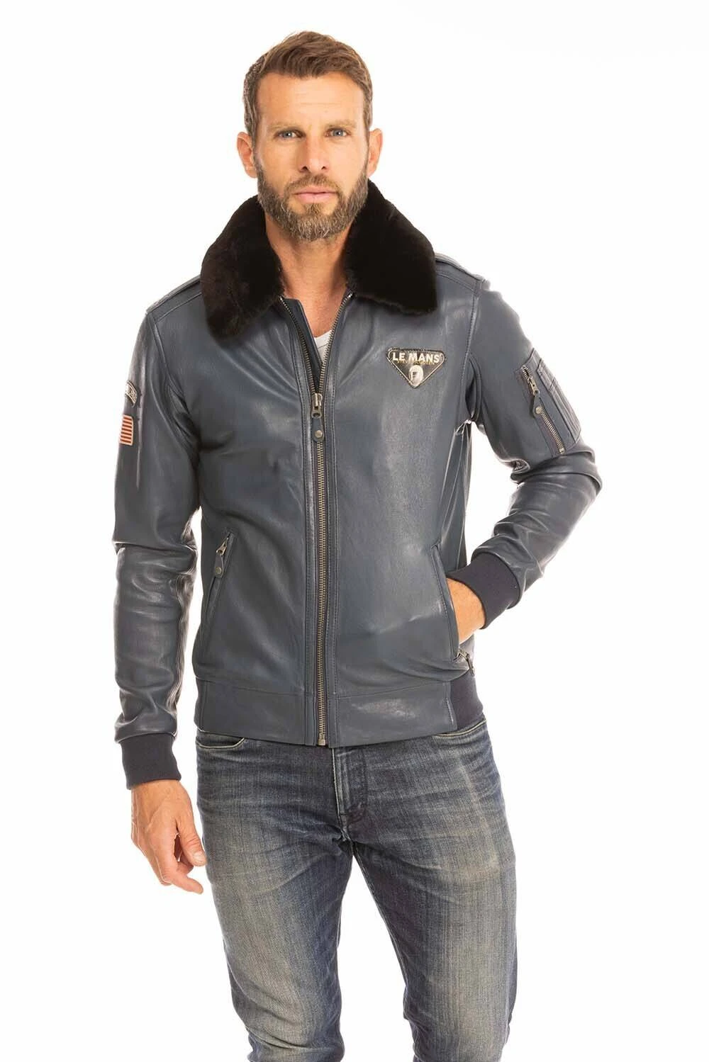 Blouson Cuir Homme Steve Mc Queen Navy " JOHN " – Image 4