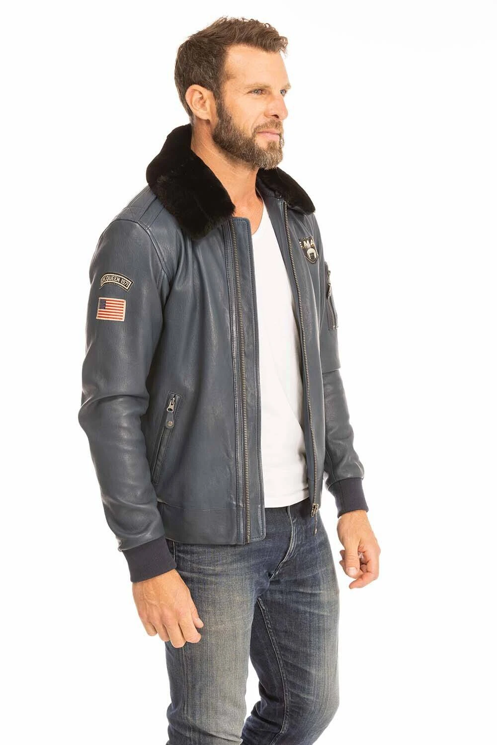 Blouson Cuir Homme Steve Mc Queen Navy " JOHN " – Image 3