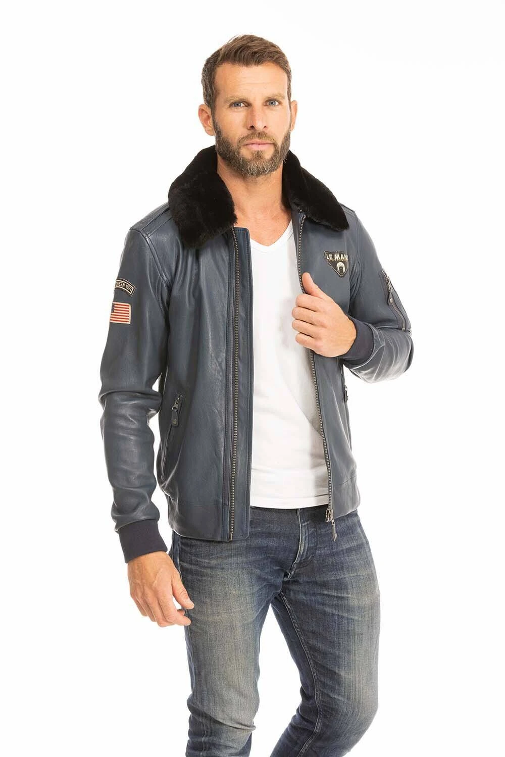 Blouson Cuir Homme Steve Mc Queen Navy " JOHN " – Image 6