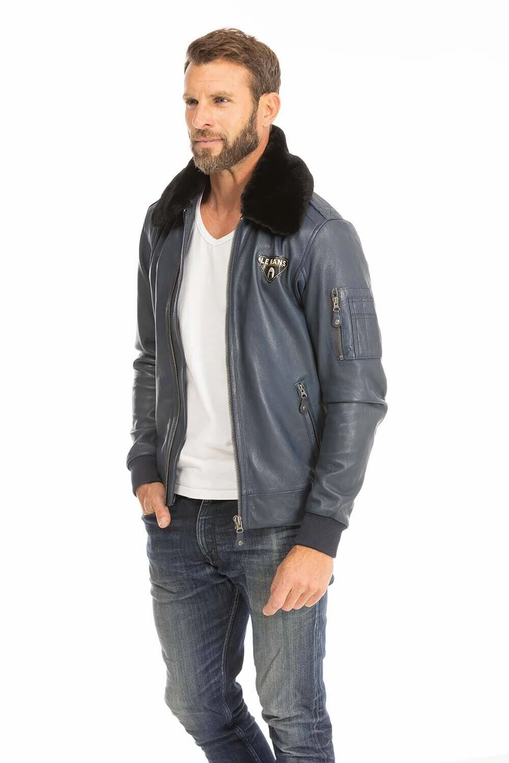 Blouson Cuir Homme Steve Mc Queen Navy " JOHN " – Image 8