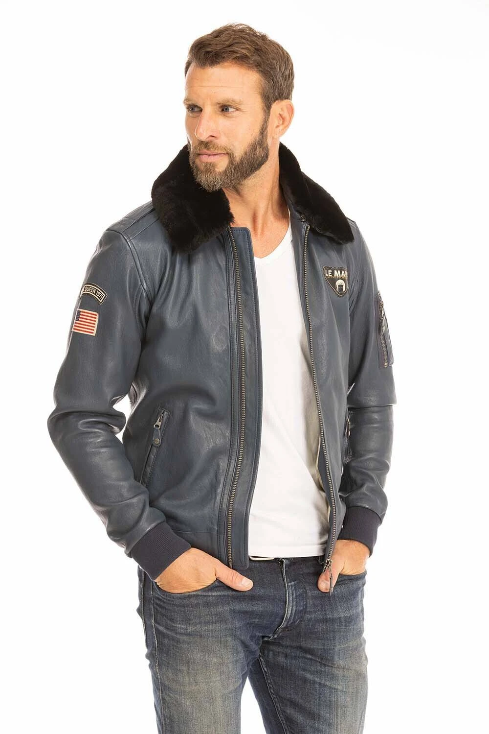 Blouson Cuir Homme Steve Mc Queen Navy " JOHN " – Image 9
