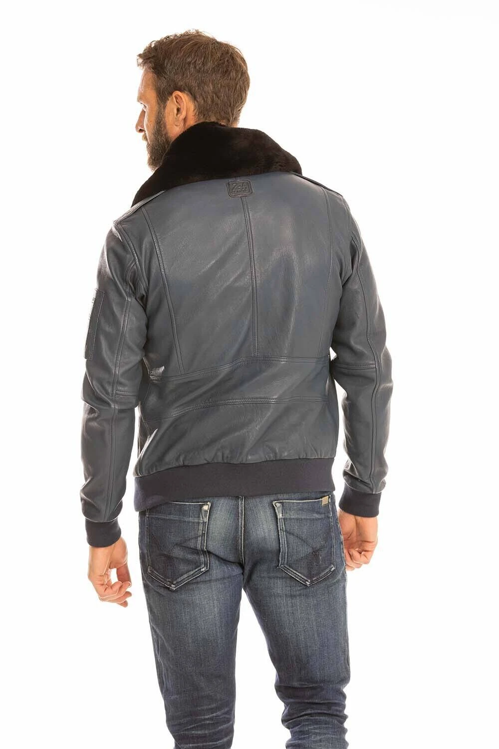 Blouson Cuir Homme Steve Mc Queen Navy " JOHN " – Image 12