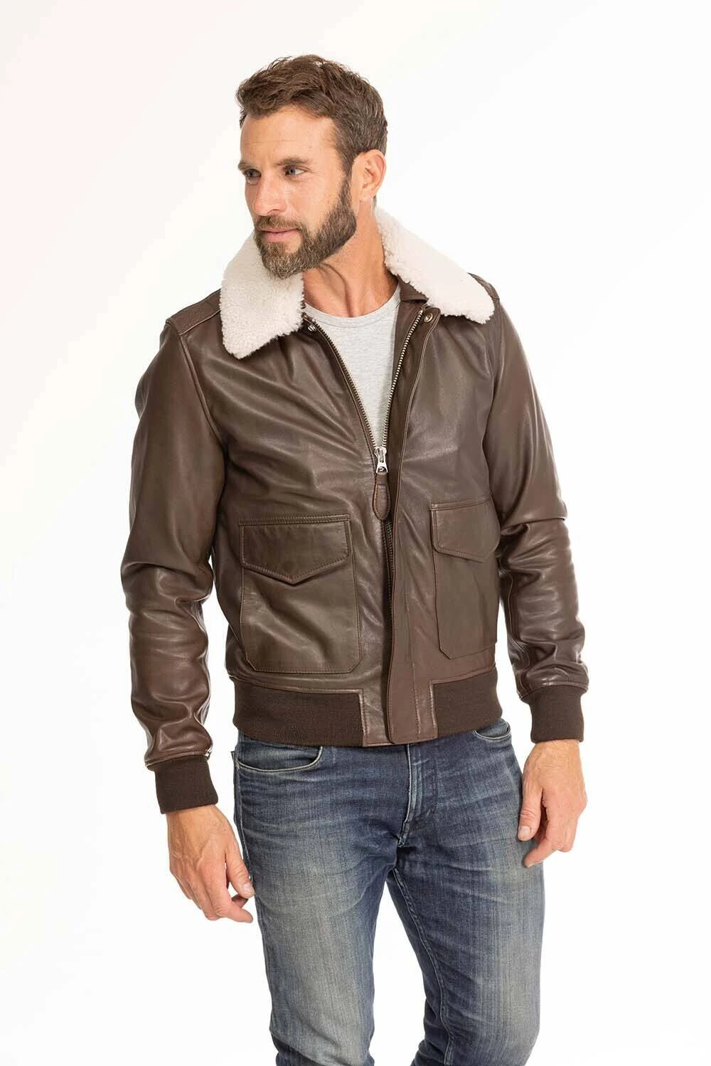 Blouson Cuir Homme Aviateur Schott Marron " LC 2412 " 6 Blouson Cuir Homme Aviateur Schott Marron " LC 2412 " – Image 6