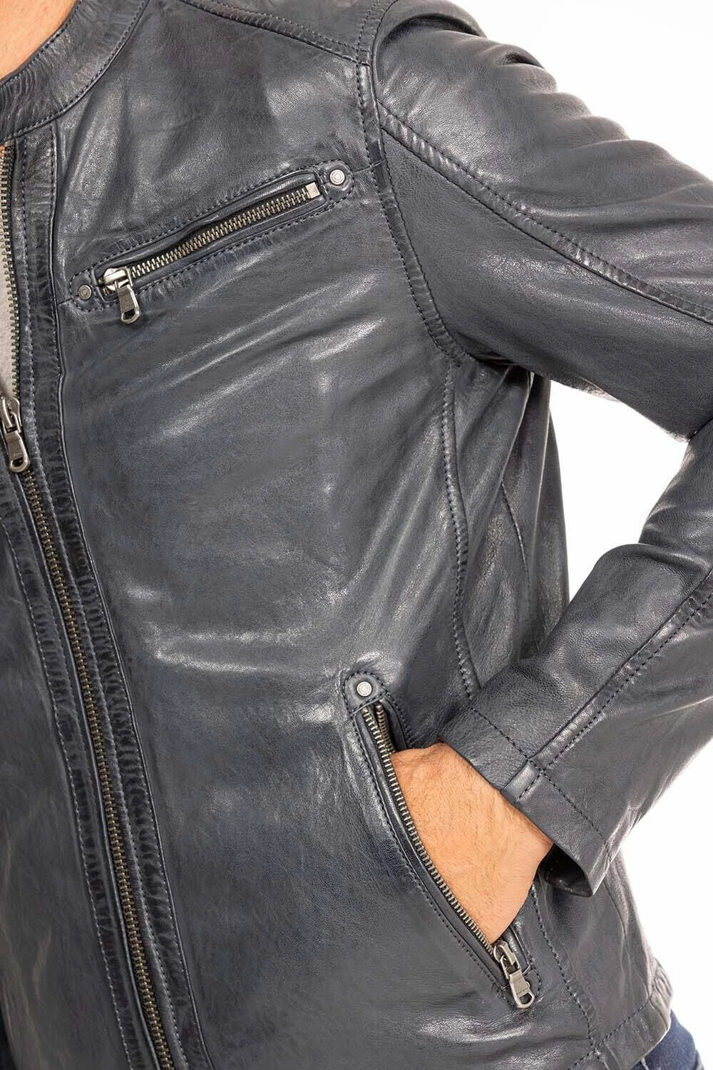 Blouson Cuir Homme Agneau Navy " GAFI " 3 Blouson Cuir Homme Agneau Navy " GAFI " – Image 3