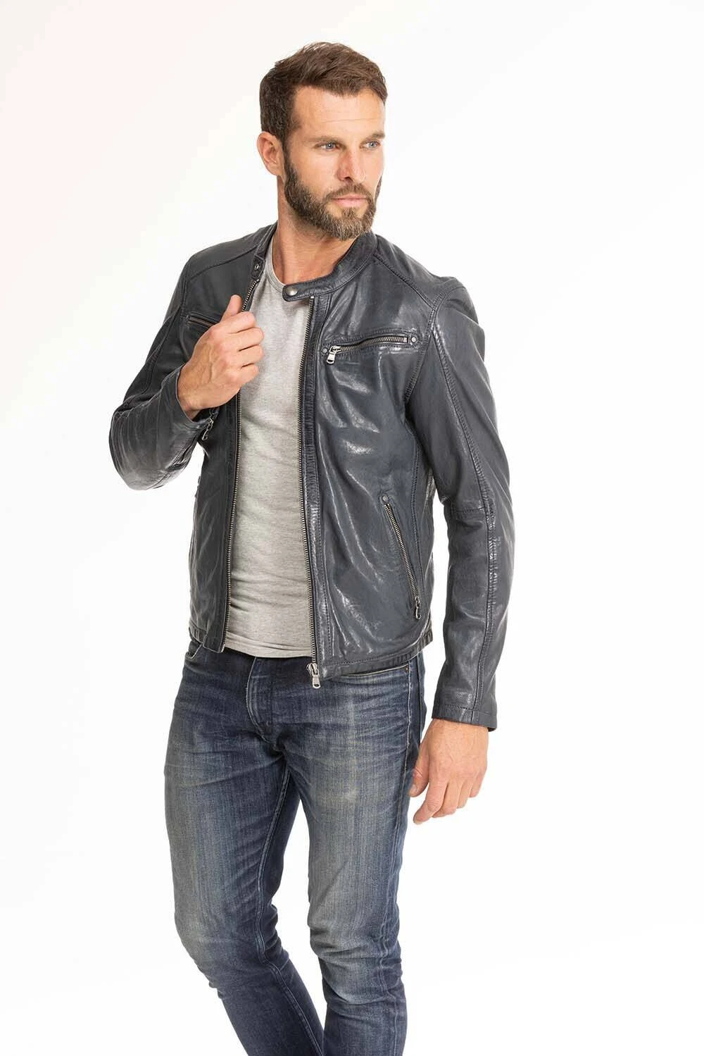 Blouson Cuir Homme Agneau Navy " GAFI " 10 Blouson Cuir Homme Agneau Navy " GAFI " – Image 10