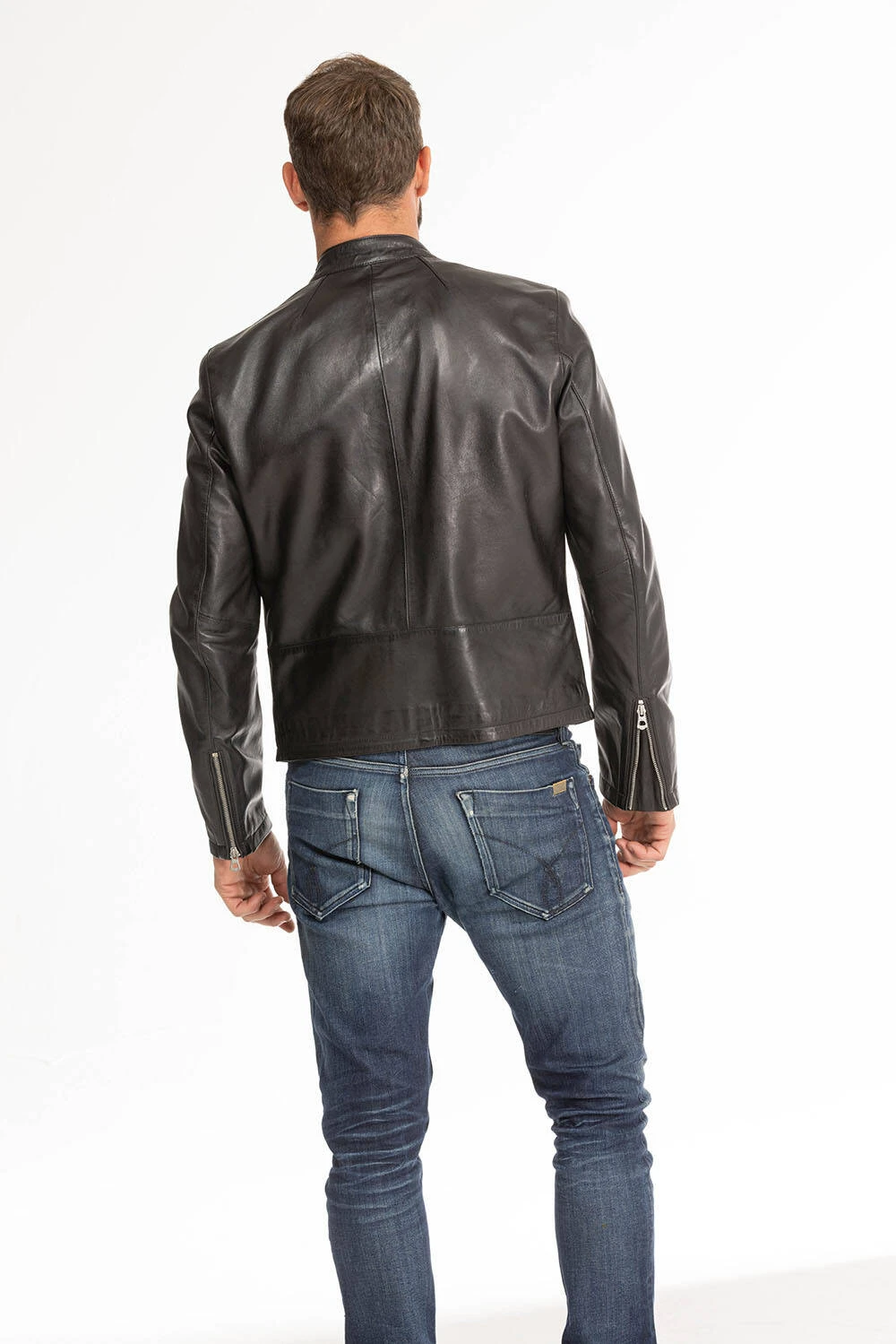 Blouson Cuir Homme Agneau Noir " 102134 " 9 Blouson Cuir Homme Agneau Noir " 102134 " – Image 9