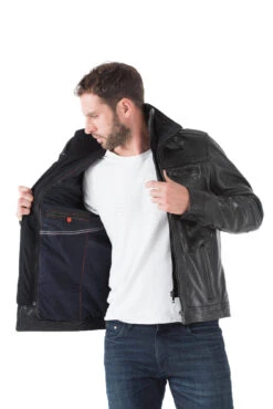Blouson Cuir Homme Noir " 51704 " Agneau Sport Hiver -Maroquinerie blouson cuir homme noir 51704 classique col chemise couvrant ouatine hiver doublure 035976000 1511 15102016