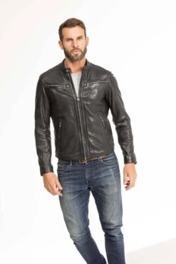 Blouson Cuir Homme Agneau Noir " GAFI " -Maroquinerie blouson cuir homme noir gafi 15 091440800 1105 29092023