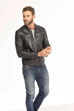 Blouson Cuir Homme Agneau Noir " GAFI " -Maroquinerie blouson cuir homme noir gafi 16 036040800 1105 29092023