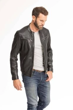 Blouson Cuir Homme Agneau Noir " GAFI " -Maroquinerie blouson cuir homme noir gafi 7 025438200 1105 29092023