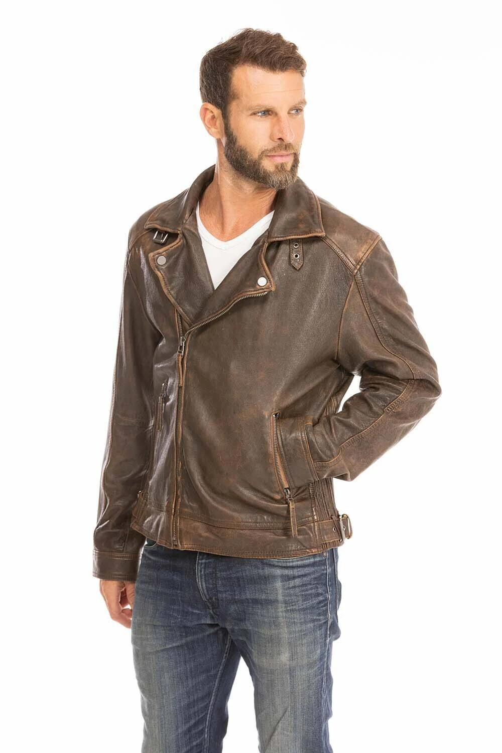 GIPSY Blouson Cuir Homme Biker Marron Vieilli " 14879 " 13 GIPSY Blouson Cuir Homme Biker Marron Vieilli " 14879 " – Image 13
