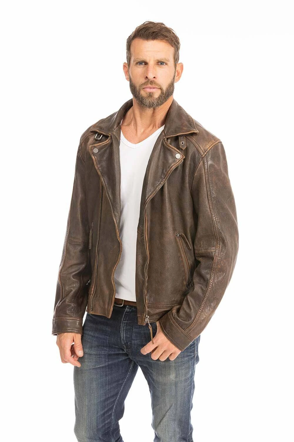GIPSY Blouson Cuir Homme Biker Marron Vieilli " 14879 " 8 GIPSY Blouson Cuir Homme Biker Marron Vieilli " 14879 " – Image 8
