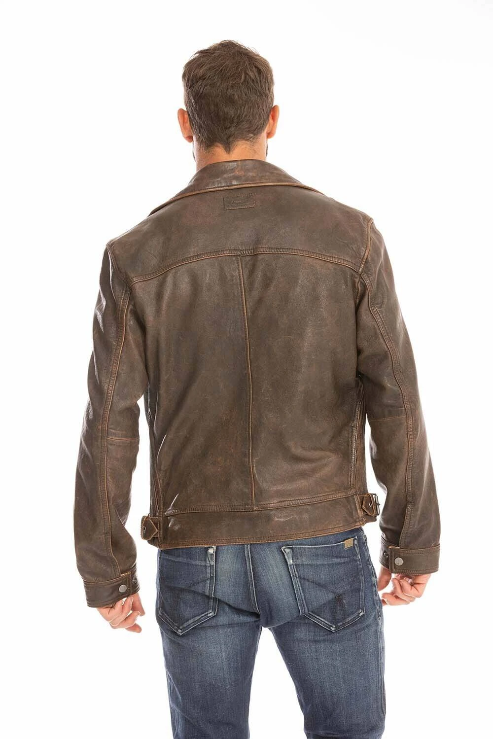 GIPSY Blouson Cuir Homme Biker Marron Vieilli " 14879 " 1 GIPSY Blouson Cuir Homme Biker Marron Vieilli " 14879 "