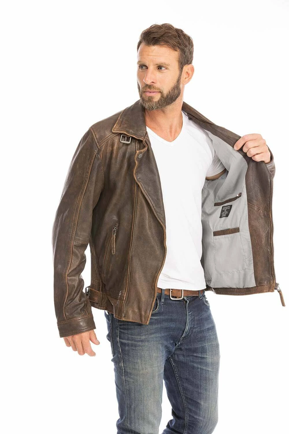 GIPSY Blouson Cuir Homme Biker Marron Vieilli " 14879 " 7 GIPSY Blouson Cuir Homme Biker Marron Vieilli " 14879 " – Image 7