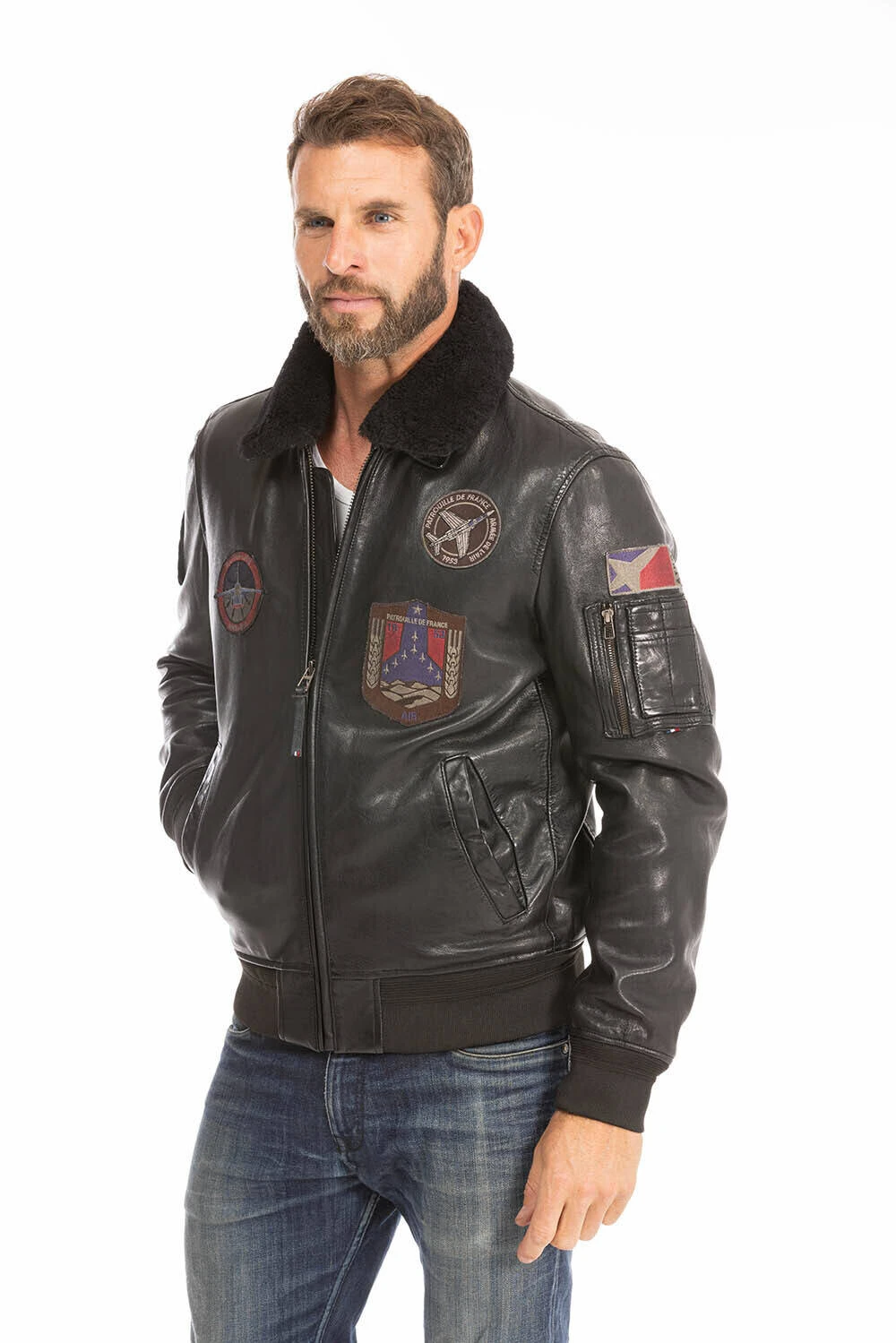 Blouson Cuir Homme Patrouille De France Noir " ATHOS " – Image 6